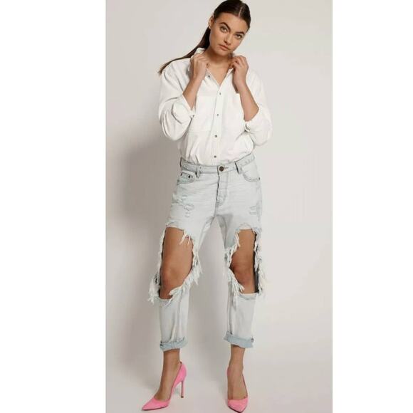 New One Teaspoon Brando Saints Destroyed Denim Jeans $178 Size 26 - Picture 1 of 8